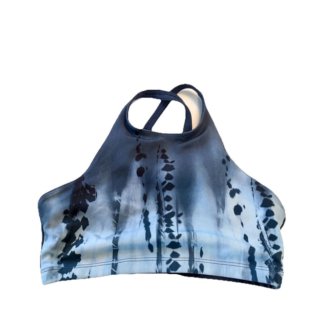 ONZIE FLOW M/L Womens Blue Lined Wireless Pull On Cross Back Sports Bra Tie Dye
